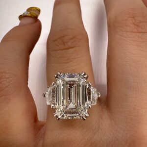 5.07 carat E VVS2 emerald cut lab diamond with Cadillac sides engagement ring
